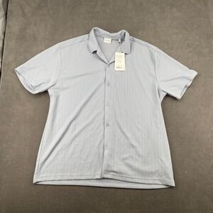 7Diamonds Vaughn Camp Shirt Mens 2XL Light Blue Cotton Knit Button Up Beach